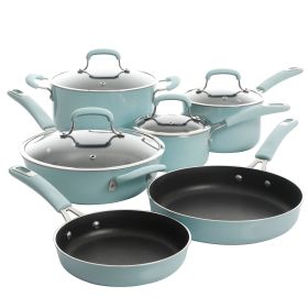 Kenmore Elite Andover 10 Piece Nonstick Aluminum Cookware Set in Glacier Blue