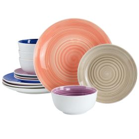 Gibson Home Color Vibes Fine Ceramic 12 Piece Dinnerware Set in Assorted Colors