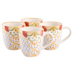 Laurie Gates Tierra Mosaic 4 Piece 17.4 Ounce Hand Painted Stoneware Mug Set