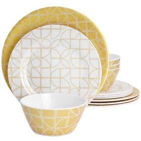 Laurie Gates California Designs Summer Bloom 12 Piece Melamine Dinnerware Set in Gold