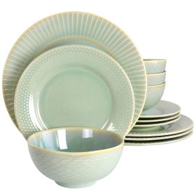 Gibson Elite Luminetts 12 Piece Fine Ceramic Dinnerware Set in Light Green