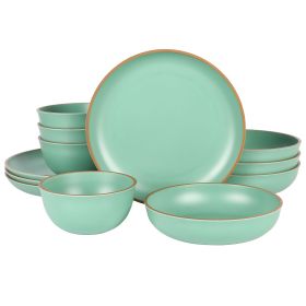 Gibson Home Rockabye 12 Piece Double Bowl Melamine Dinnerware Set in Green