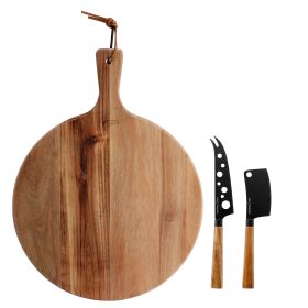 Gibson Elite 3 Piece Acacia Wood Charcuterie Serving Board and Cheese Knife Set in Brown