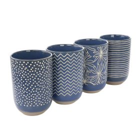 Laurie Gates Madrina 4 Piece 19 Ounce Stoneware Assorted Designs Mug Set in Blue