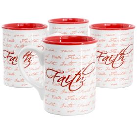 Gibson Home Inspirational Words Faith 4 Piece 16 Ounce Stoneware Mug Set in Red