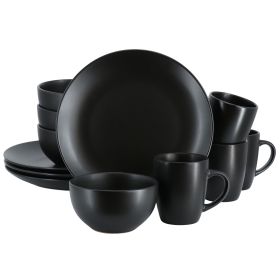 Gibson Home Everyday Plus 12 Piece Round Stoneware Dinnerware Set in Black