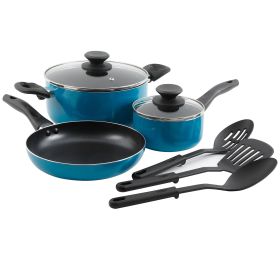 Gibson Home Palmer 8-Piece Cookware Set in Turquoise