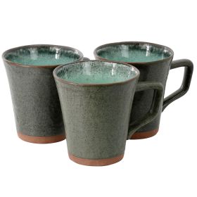 Gibson Hometrends 3 Piece Lantern Terracotta Reactive Glaze 14.5 Ounce Mug Set in Green