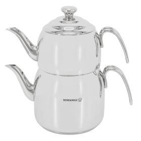 Korkmaz Droppa 2 Piece 1.1 and 2.3 Liter Stainless Steel Maxi Tea Pot Set