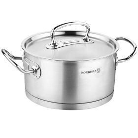 Korkmaz Proline Professional Series 1.5 Liter Stainless Steel Low Casserole with Lid in Silver