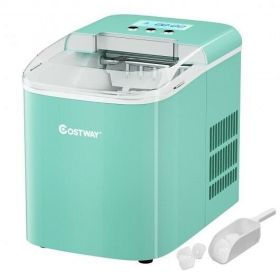 26 lbs Countertop LCD Display Ice Maker with Ice Scoop-Light Green