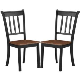 Set of 2 Solid Wood Black Mission Style Armless Dining Chairs with Brown Seat